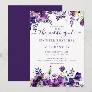 Rustic Purple Floral Wedding Invitation