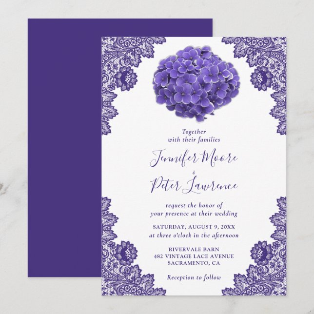 Rustic Purple Floral Wedding Invitation (Front/Back)