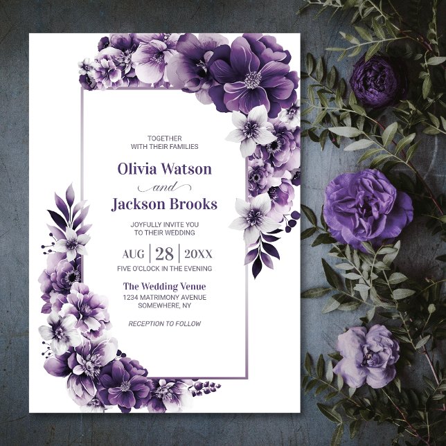 Rustic Purple Floral Wedding Invitation (Creator Uploaded)