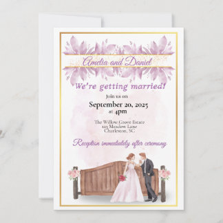 Rustic Purple Floral Wedding Invitation
