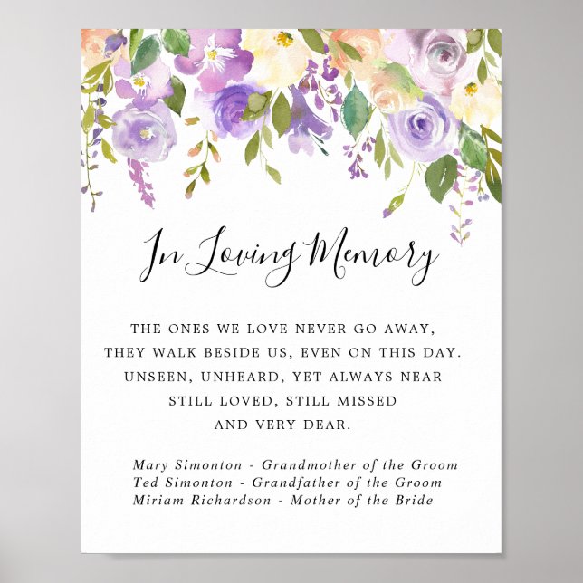 Rustic Purple Floral Wedding Memorial Sign (Front)