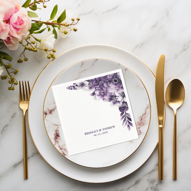 Rustic Purple Floral Wedding Napkin (Creator Uploaded)