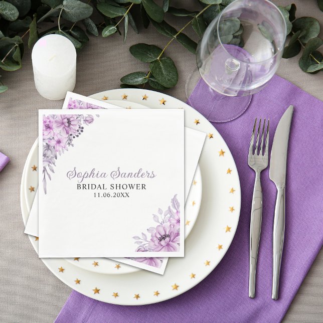 Rustic Purple Flower Bridal Shower Celebration Napkin (Creator Uploaded)