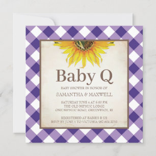 Rustic Purple Gingham Chequered Baby Shower Invitation