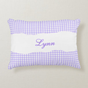 Rustic Purple Gingham Personalized Name Accent Pillow