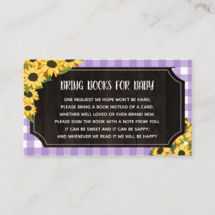 Rustic Purple Gingham & Sunflowers Books For Baby Enclosure Card
