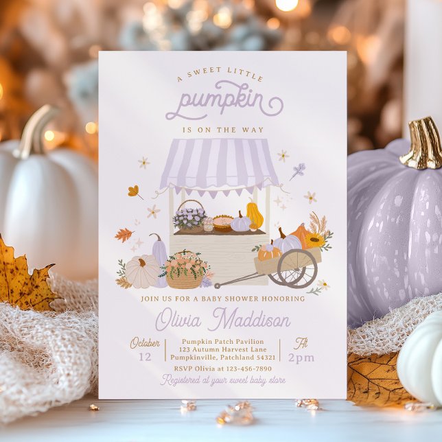Rustic Purple Girl Pumpkin Baby Shower Invitation (Creator Uploaded)