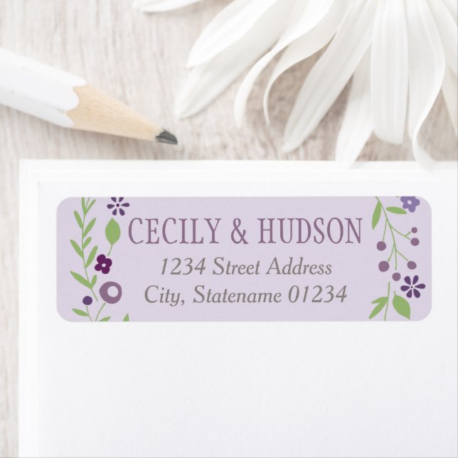 Rustic Purple Green Floral Mariage Adresse de reto (En situation)