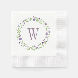 Rustic Purple Green Floral Wreath Monogram Napkin