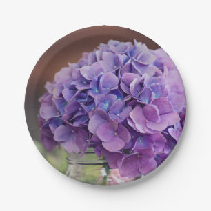 Rustic Purple Hydrangea in Mason Jar Photograph Paper Plate