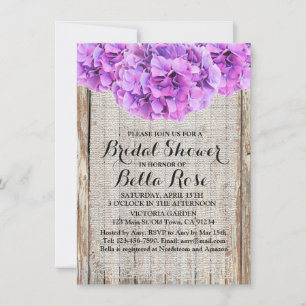 Rustic purple hydrangeas bridal shower ph1 invitation