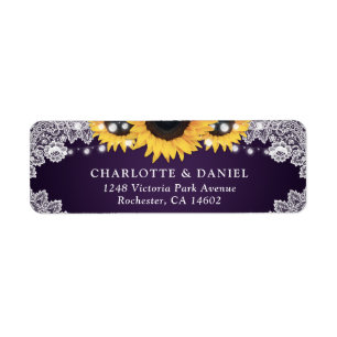 Rustic Purple Lace Sunflower Return Address Labels