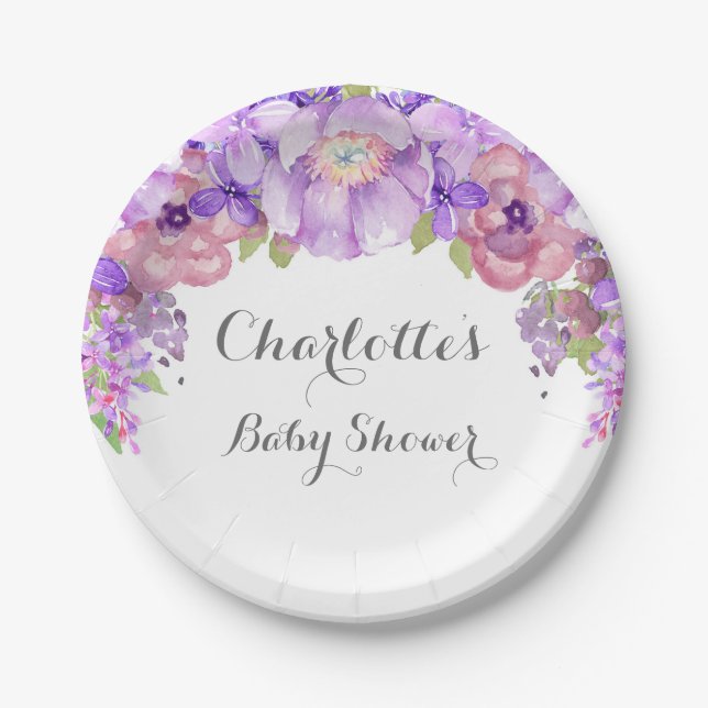 Rustic Purple Lilac Floral Baby Shower Plate (Front)