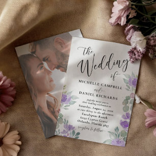 Rustic Purple Lilac Watercolor Floral Wedding Invitation