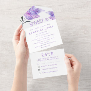 Rustic Purple Lilacs Sweet 16 Floral Sixteen All I In One Invitation