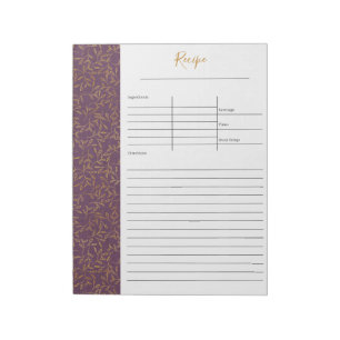 Rustic Purple Linen and Gold Leaf Blank Recipe Notepad