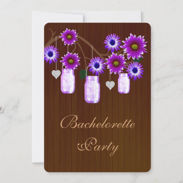 Rustic Purple Mason Jars Bachelorette Invitation d (Devant)