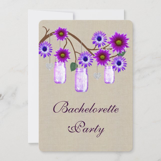 Rustic Purple Mason Jars Bachelorette Party Invite (Front)