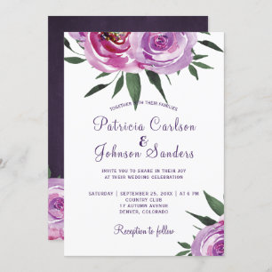 Rustic purple mauve peonies boho bouquets wedding invitation