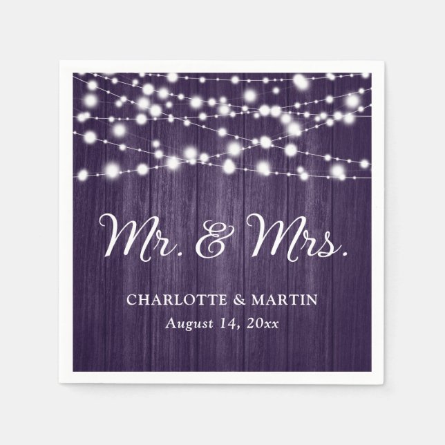 Rustic Purple Mr and Mrs Wedding Napkins (Front)
