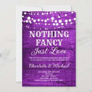 Rustic Purple Nothing Fancy Just Love Wedding Invitation