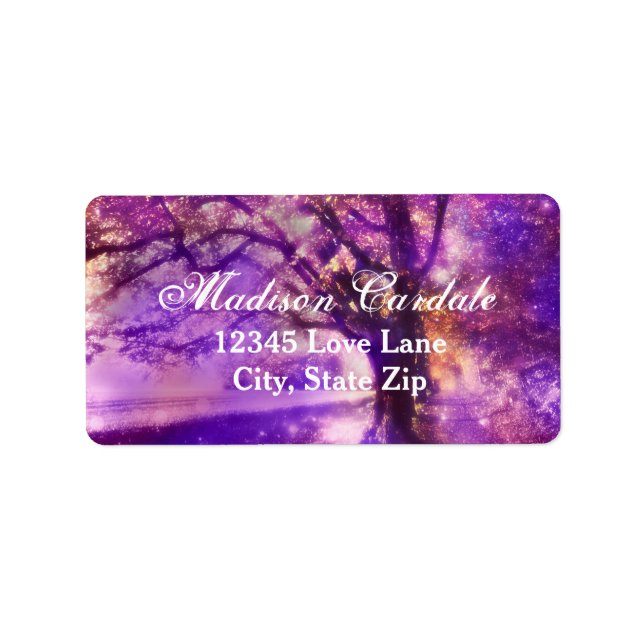 Rustic Purple Oak Tree Wedding Address Labels (Front)