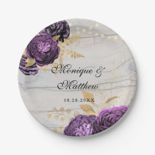 Rustic Purple Peony Wood String Of Lights Paper Pl Paper Plate