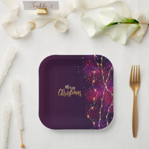 Rustic Purple pink black gold neon lighting theme Paper Plate