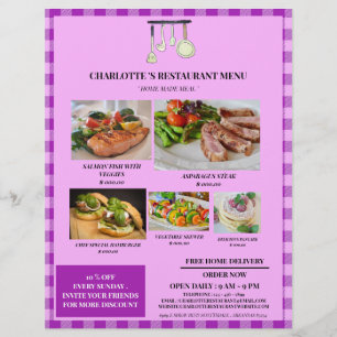 Rustic Purple Plaid Restaurant Menu 