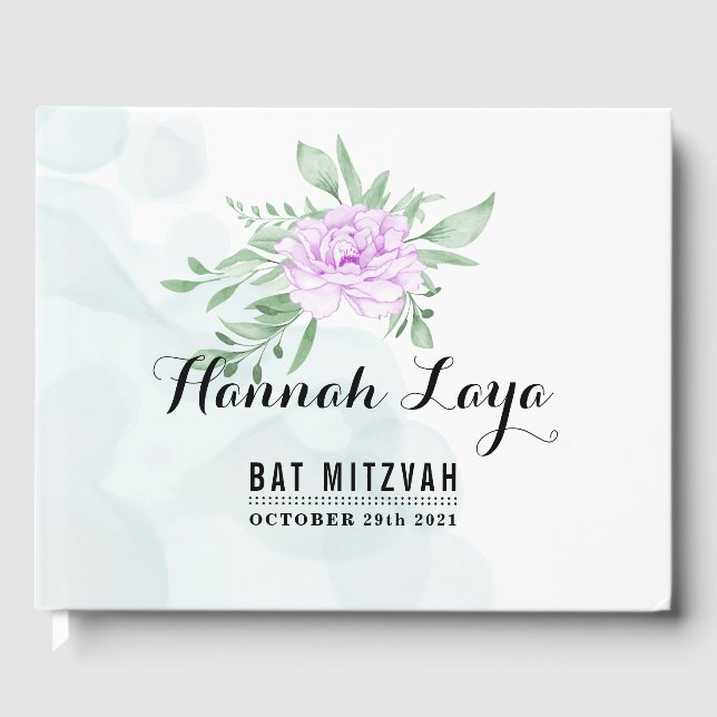 Rustic Purple Rose Eucalyptus Bat Mitzvah Guest Bo Book (Front)