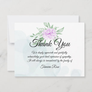 Rustic Purple Rose Eucalyptus Leaves Funeral Thank You Card