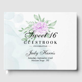 Rustic Purple Rose Eucalyptus Sweet Sixteen Guest  Book