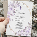 Rustic Purple Rose Floral First Holy Communion Invitation<br><div class="desc">Elegant and feminine First Communion invitation features beautiful pale lavender purple roses and white magnolia flowers decorating an oval gold frame. All of the text is editable so you can also use it for any type of religious ceremony,  Baptism,  Christening,  Dedication or Confirmation.</div>