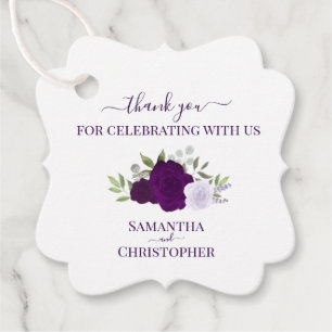 Rustic Purple Roses Elegant Wedding Thank You Favour Tags