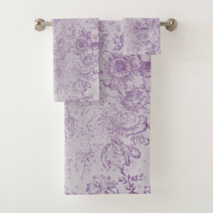 rustic purple, shabby chic,pale lavender florals, bath towel set