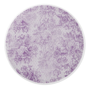 rustic purple, shabby chic,pale lavender florals, ceramic knob