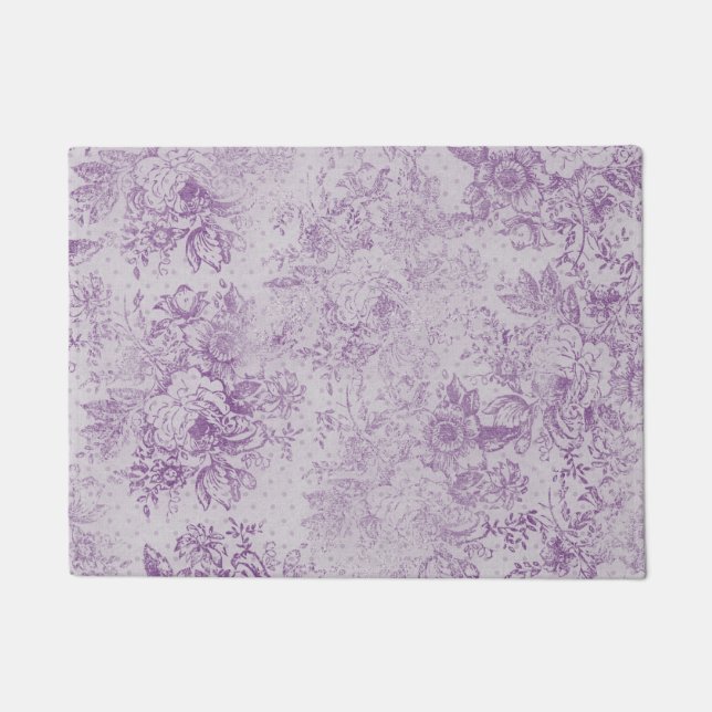 rustic purple, shabby chic,pale lavender florals, doormat (Front)
