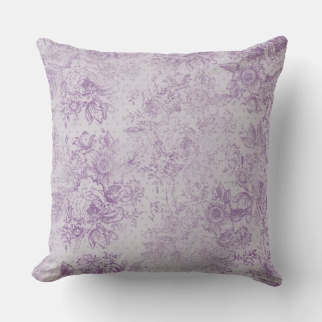 rustic purple, shabby chic,pale lavender florals, outdoor pillow (Front)