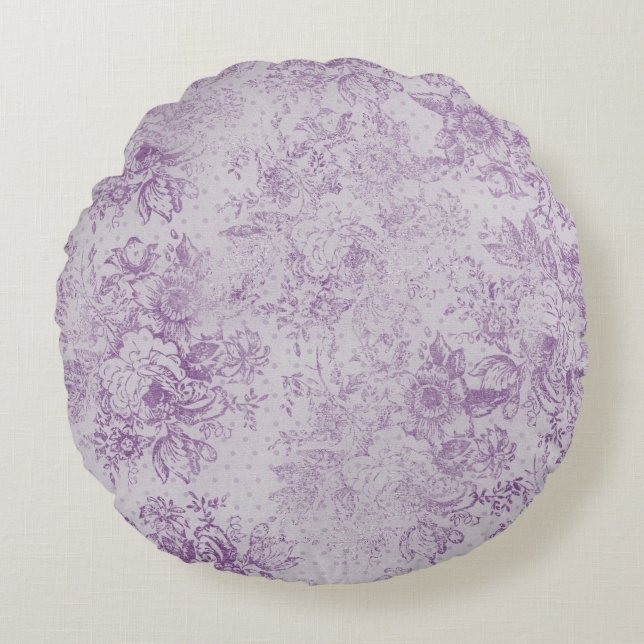 rustic purple, shabby chic,pale lavender florals, round pillow (Front)
