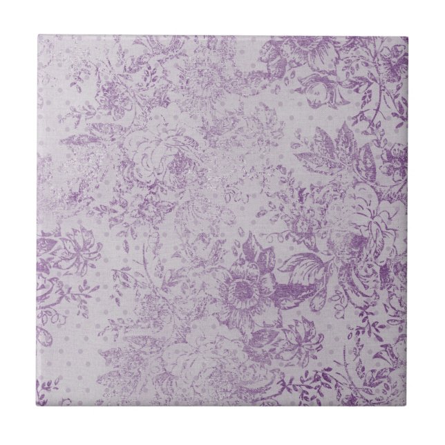 rustic purple, shabby chic,pale lavender florals, tile (Front)