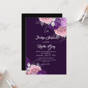 Rustic Purple & Silver Rose Floral Wedding Invitation