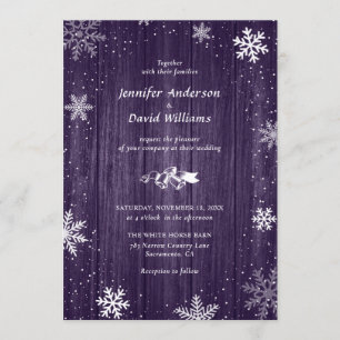Rustic Purple Snowflake Winter Wedding Invitations