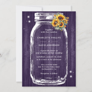Rustic Purple Sunflower Mason Jar Wedding Invitation