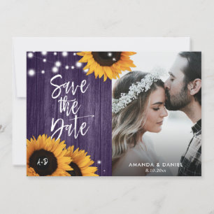 Rustic Purple Sunflower Save The Date Photo Cards