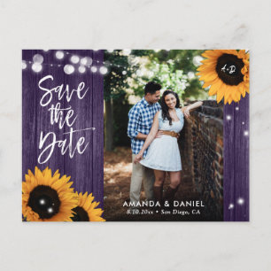 Rustic Purple Sunflower Save The Date Postcard