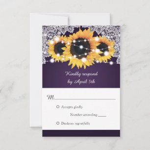 Rustic Purple Sunflower Wedding RSVP Card