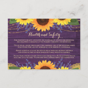 Rustic Purple Sunflowers Wedding Health and Safety Enclosure Card