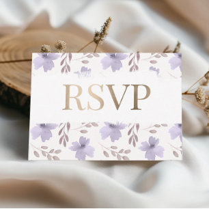 Rustic Purple Watercolor Floral Wedding RSVP Card