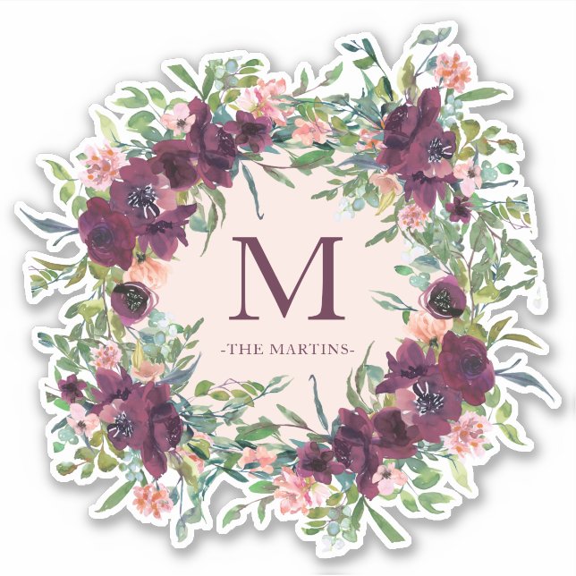Rustic Purple Watercolor Wreath with Monogram (Front)