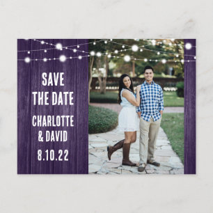 Rustic Purple Wedding Save The Date Photo Announcement Postcard